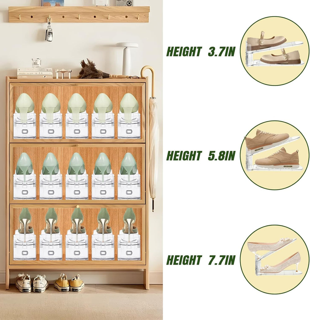Shoe Slots Organizer,20 PACK Transparent Shoe Stacker Adjustable Shoe Slot Or...