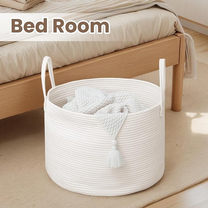 Woven Blanket Basket, 65L Large Rope Storage Bin - Image 6