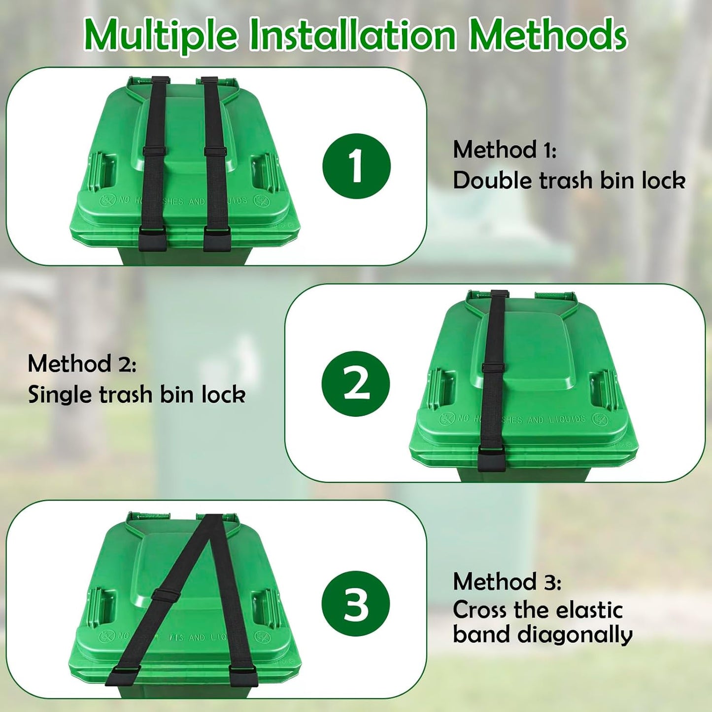 2PCS Trash Can Lock , Double Metal Hooks, Animal Lock for Trash Can Straps | Trash Can Lock for Animals-Proof, Bear Proof Adjustable Strap for Outdoor Trash Locks, Racoon Repellent, Trash Bin Lid Holder