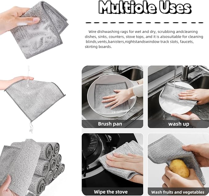 Non Scratch Wire Dishcloth, Wire dishwashing rag, Steel Wool Scrubber，Scrubs & - Image 2