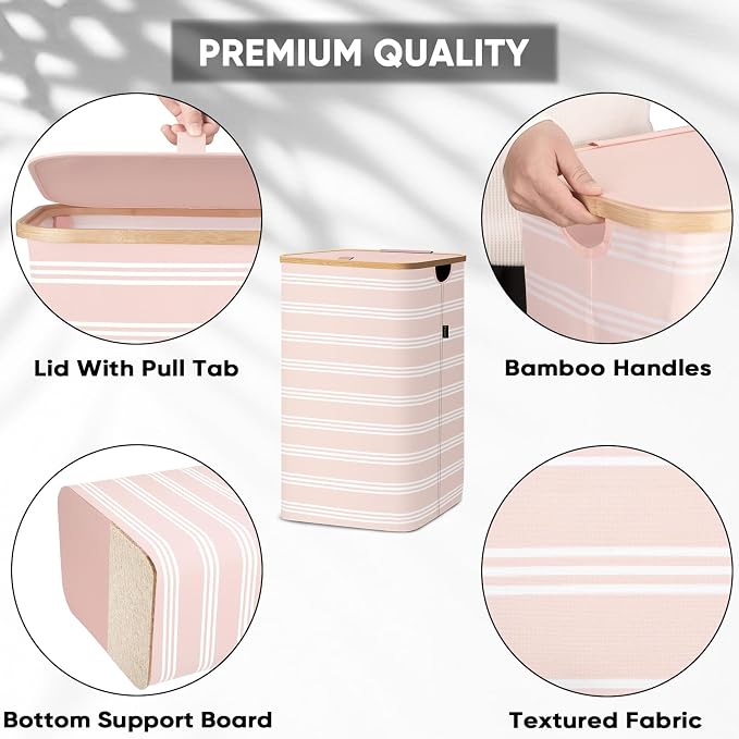 BALEINE Laundry Hamper with Lid, Tall Laundry Baskets with Bamboo Pull Handles - Image 3