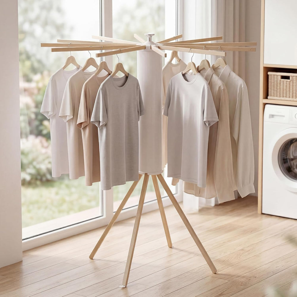 4 Legs Clothes Drying Rack, Foldable Laundry Rack with 12 Rotating Arms, Spac...