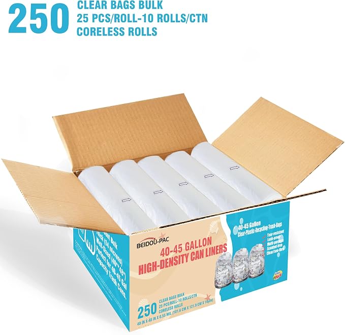 40-45 Gallon Trash Bags, Heavy Duty Clear Plastic Recycling Garbage Bags - Image 2
