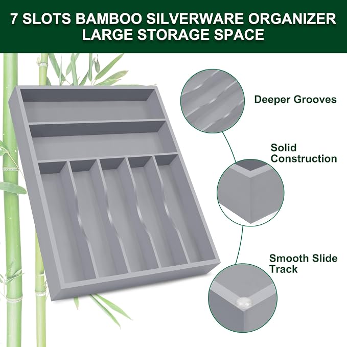 Bellsal Grey Utensil Organizer 12.5 Inch Silverware Tray - Image 4