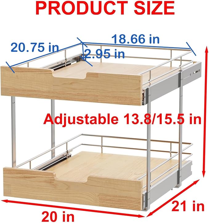 Pull Out Cabinet Organizer, Heavy-Duty Slide Out Shelf, Wood and Wire Basket - Image 2