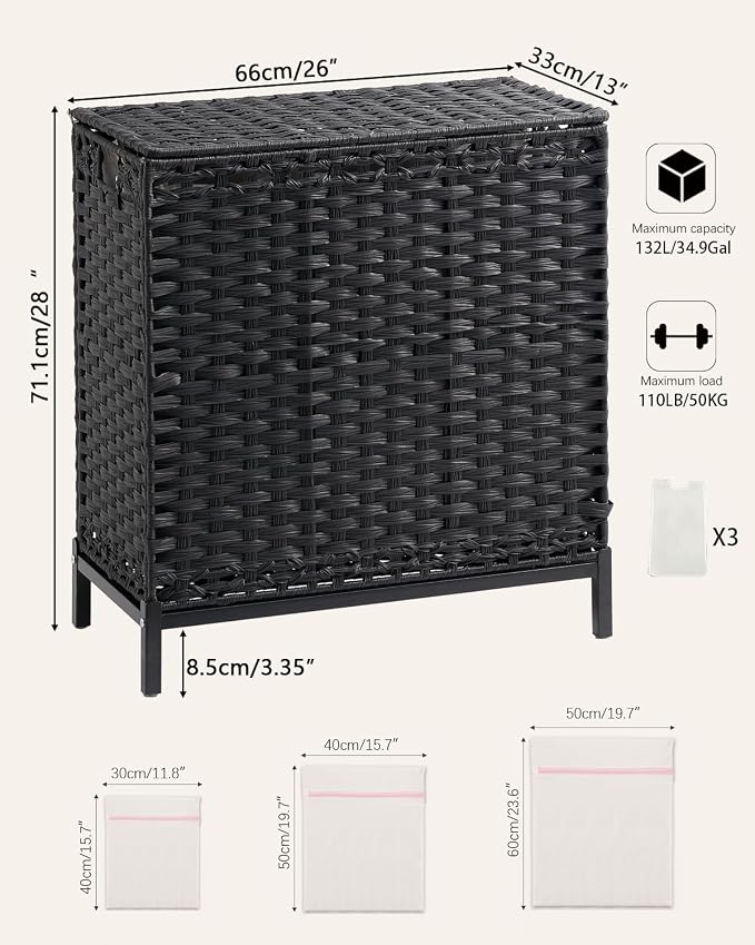 Laundry Hamper with Lid 132 L, Clothes Hamper with Lid, Handwoven Rattan - Image 5