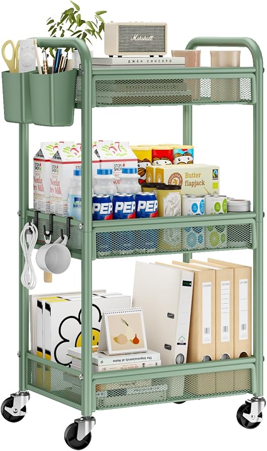 YASONIC 3 Tier Rolling Cart – Metal Utility Storage Cart