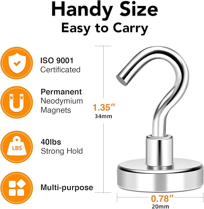 MIKEDE Magnetic Hooks, 40Lbs+ Heavy Duty Magnet Hooks - Image 4