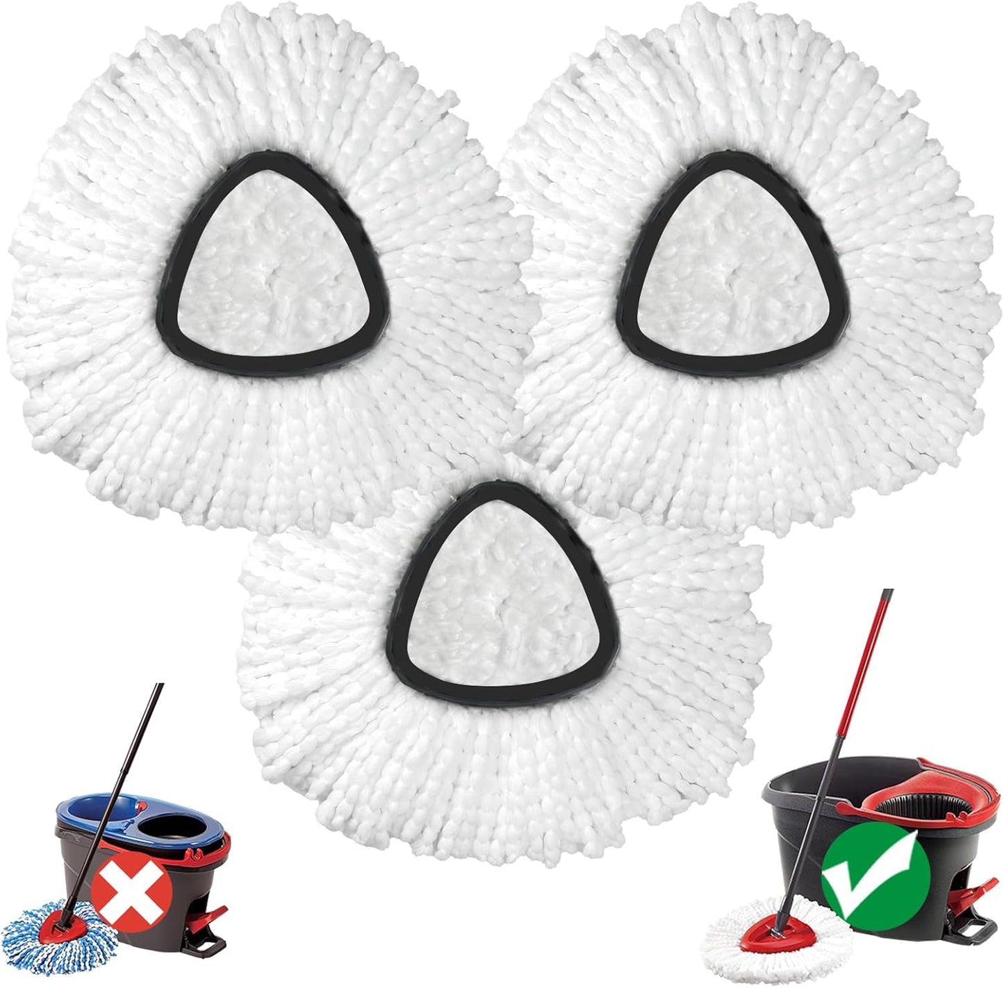 Mop Head Replacement, 3 Pack Spin Mop Refill Replace Head Compatible with O Cedar Easywring 1-Tank System, Great Cleaning Power, Microfiber, Helper Housework, Machine Washable Easy-to-Replace, White