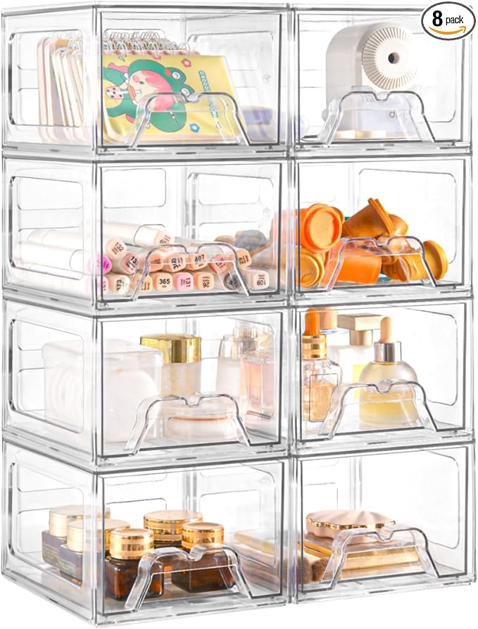 Plastic Drawers Storage, 8 Pack Clear Stackable Storage Drawers, Acrylic by Unknown