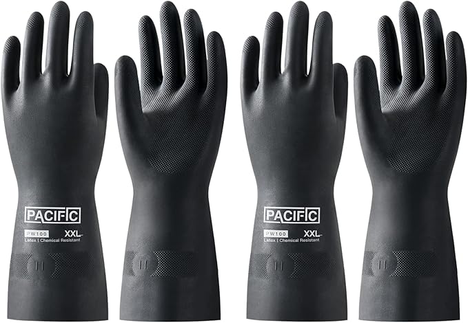 PACIFIC PPE 2 Pairs Chemical Resistant Gloves, Heavy Duty Industrial Rubber by PACIFICPPE