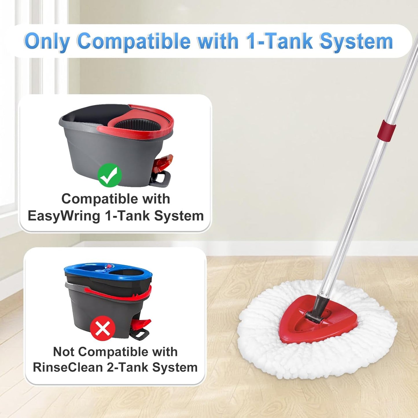 2PCS Mop Heads Replacements, Mop Handle for O Cedar,1 Spin Base for Ocedar, Mop Stick Pole Handle Adjustable 30-58" and Replacement Base Part for Cleaning