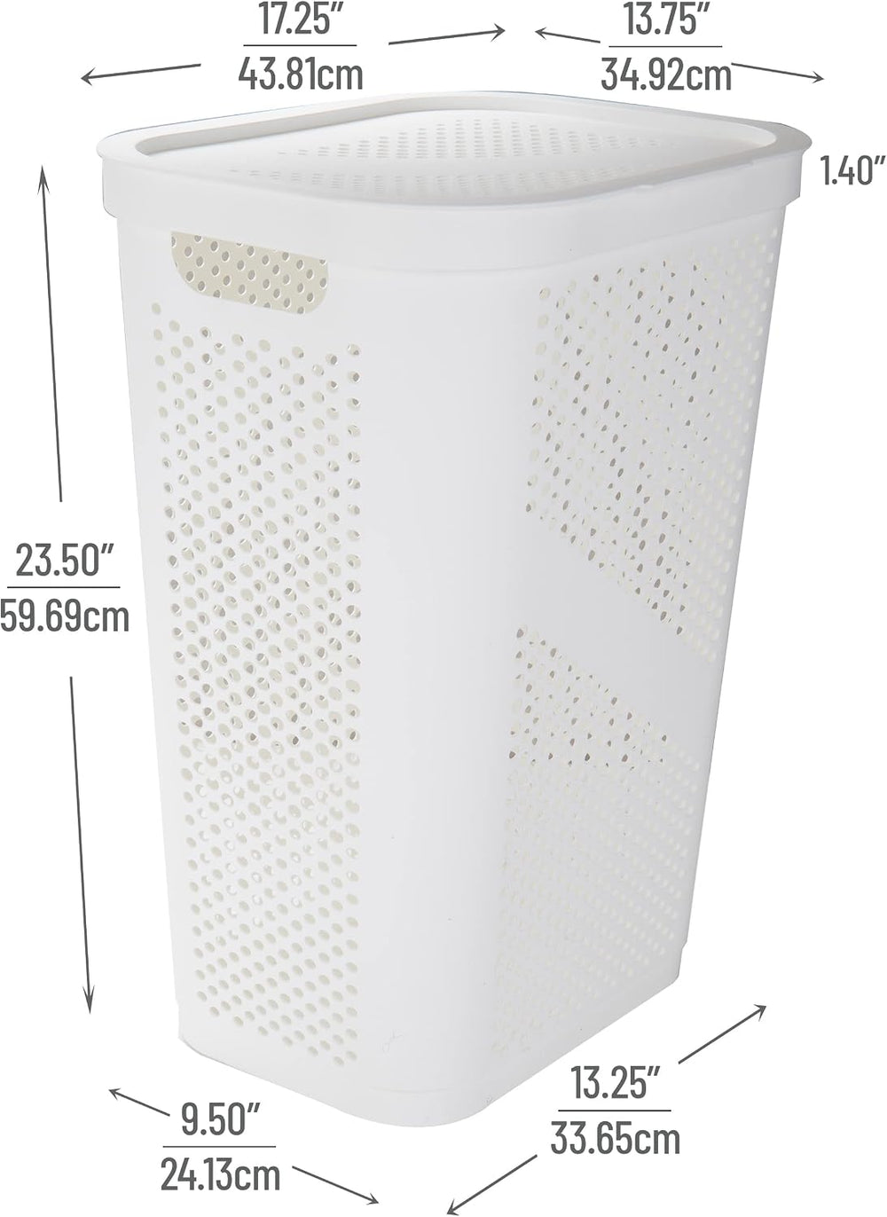 Mind Reader 60L Slim Laundry Hamper, Clothes Basket, Lid, Ventilated, Plastic...