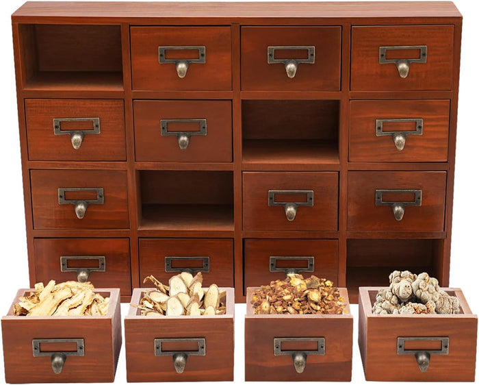 Card Catalog Desk Drawer Organizer,Wooden Vintage Apothecary Cabinet with 16 Drawers,Library Card Catalog Cabinet for Bedroom Home Office