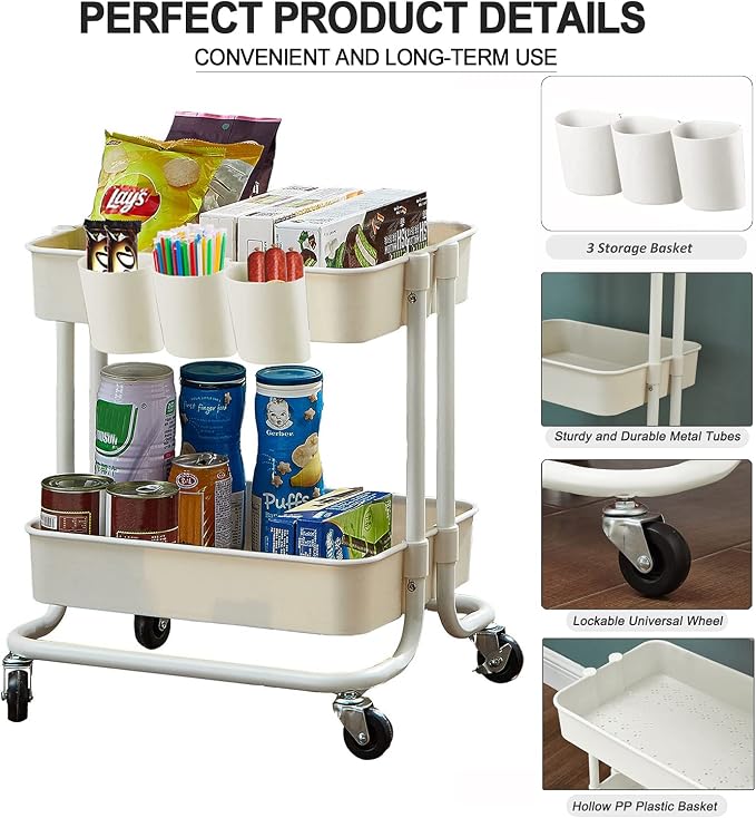 2-Tier Utility Rolling Cart Storage Sofa Side Table - Image 4