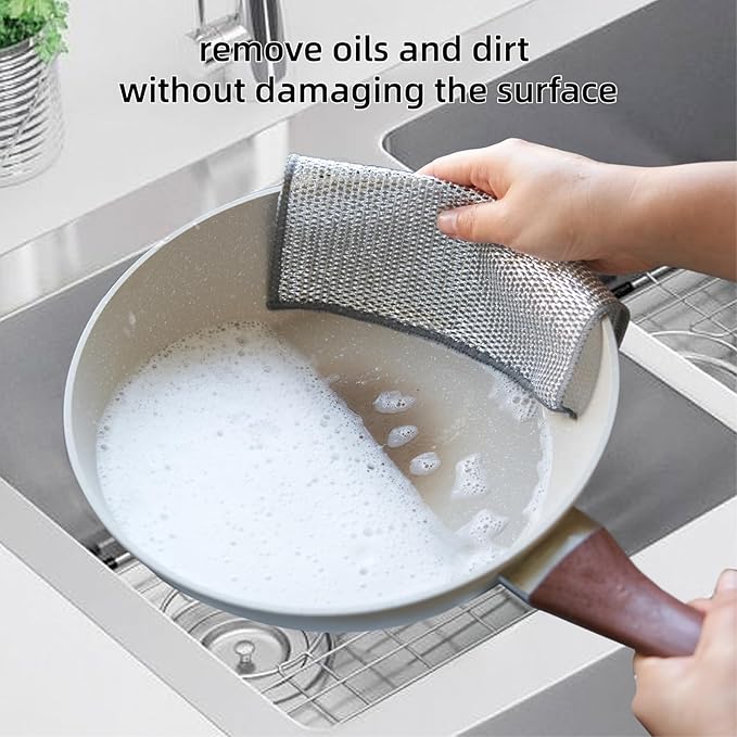 5Pcs Non Scratch Wire Dishcloth, Steel Metal Wire Cloth Mesh Miracle Cleaning - Image 2