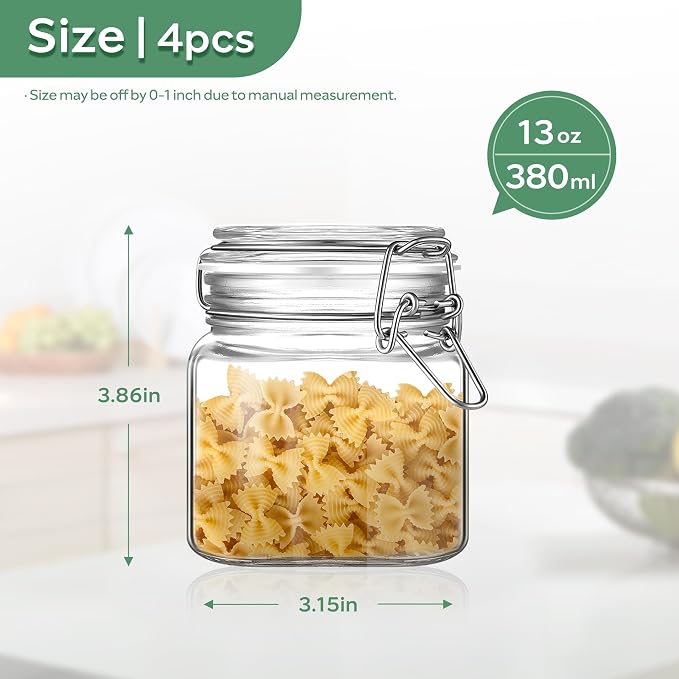 Glass Food Storage Jars with Airtight Lids 13 oz Square 4 Pack Kitchen Storage - Image 3