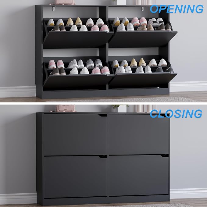 Shoe Cabinet with 4 Flip Drawers, Narrow Hidden Shoe Storage Cabinet, Slim - Image 5