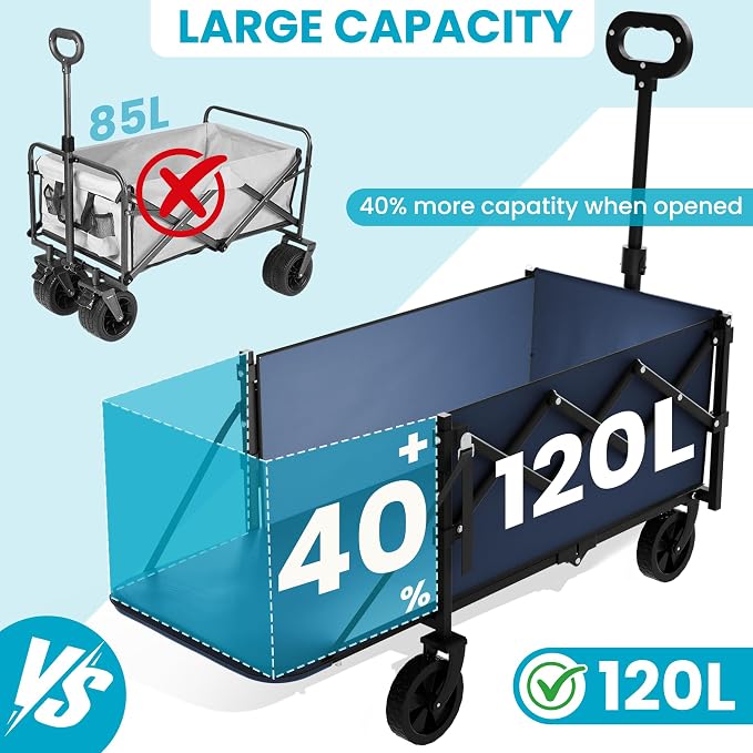 Collapsible Folding Wagon with Tailgate, Wagons Carts Foldable with 350lbs - Image 4