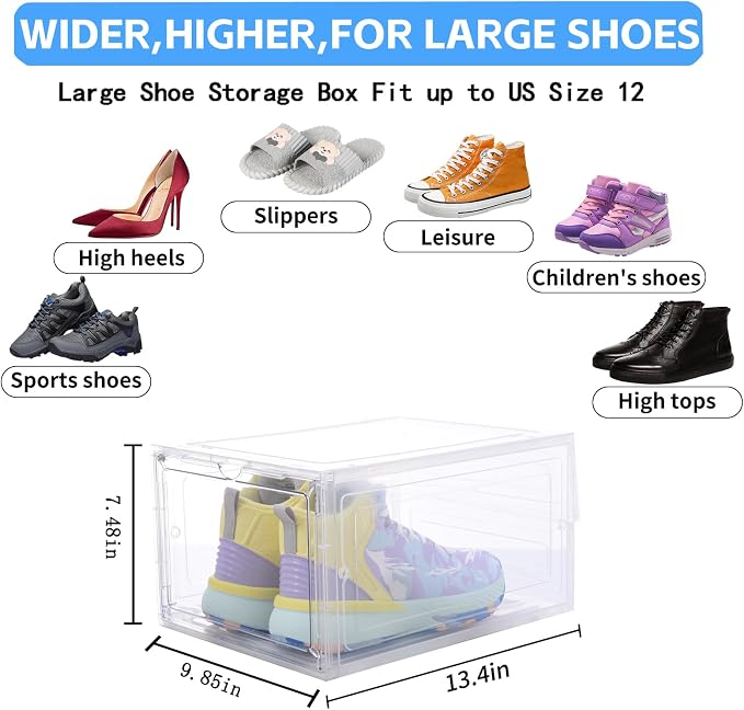 8 Pack Shoe Boxes Clear Plastic Stackable, Drop Front Shoe Storage Organizer - Image 2