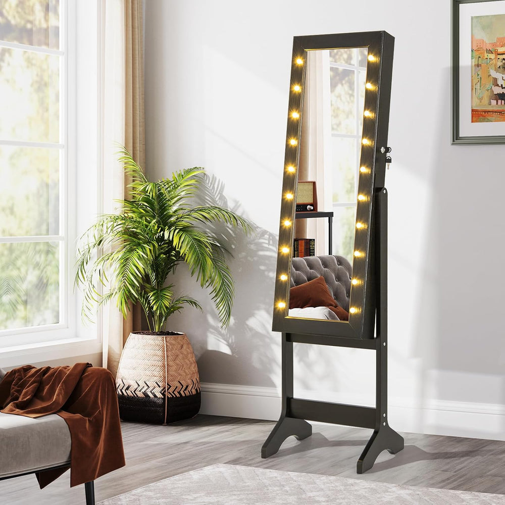Giantex Standing Jewelry Armoire with Lighted Full Length Mirror, Lockable Je...