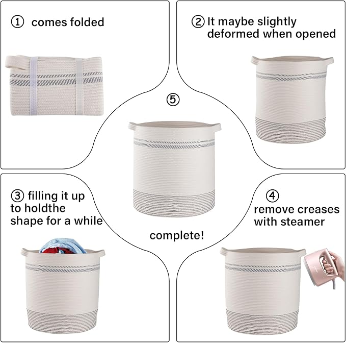 OIAHOMY 80L Laundry Basket, Laundry Hamper, Cotton Rope Storage Basket - Image 6