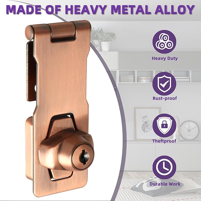 Alise Keyed Hasp Lock, 4 Inch Safety Packlock Clasp Hasp Lock Latch - Image 6
