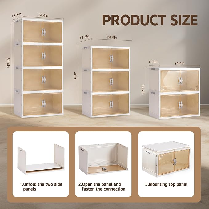 AHEONLAR 4 Pack Plastic Storage Bins - 388QT Foldable Stackable Storage Bins - Image 2