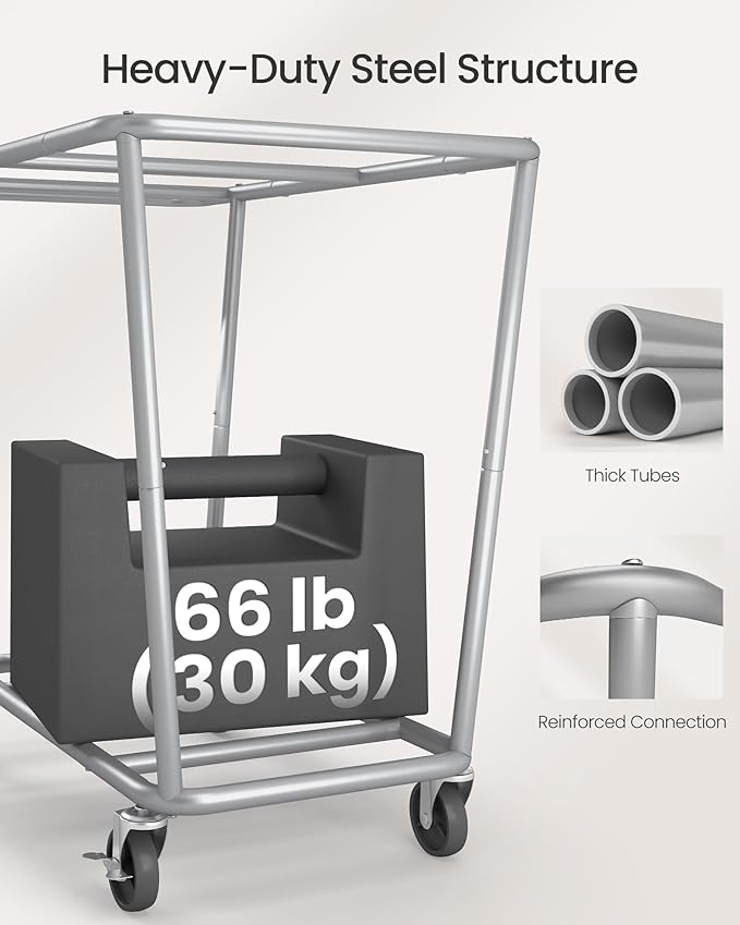 SONGMICS Laundry Basket with Wheels, 50.2 Gallons, 2-Section Rolling Laundry - Image 4