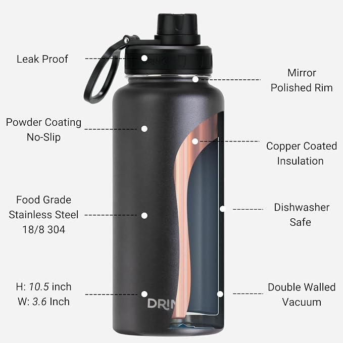 DRINCO Stainless Steel Water Bottle Spout Lid Vacuum Insulated Double Wall - Image 4