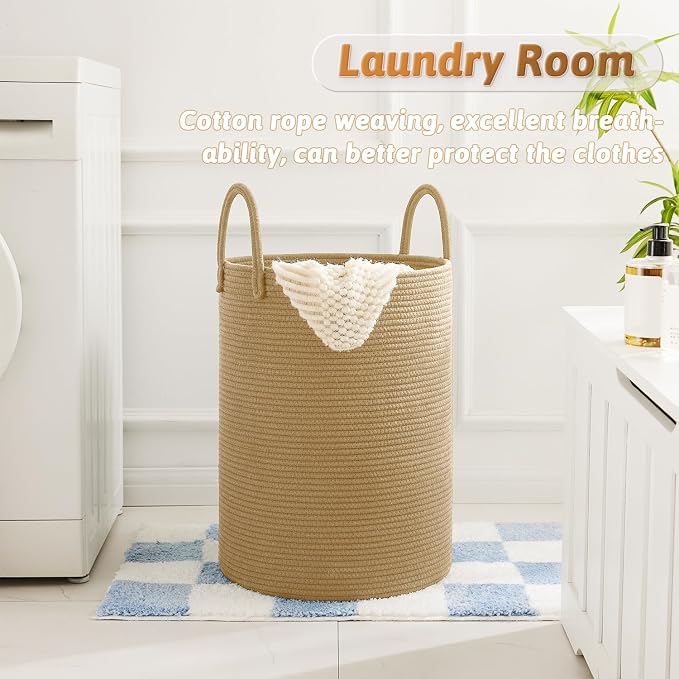 Laundry Basket, Woven Cotton Rope Laundry Hamper, 80L - Image 5