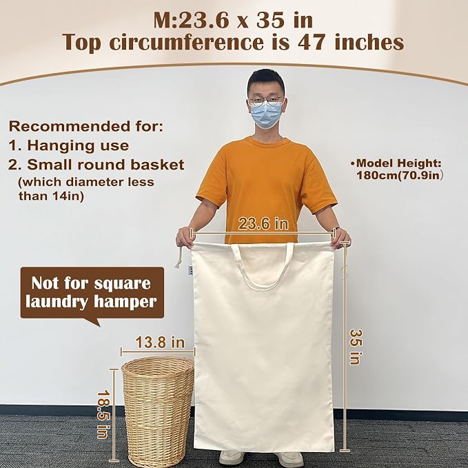 Canvas Laundry Bag with Handles & Drawstring 23.6"x35", Dirty Clothes Travel Bag - Image 4