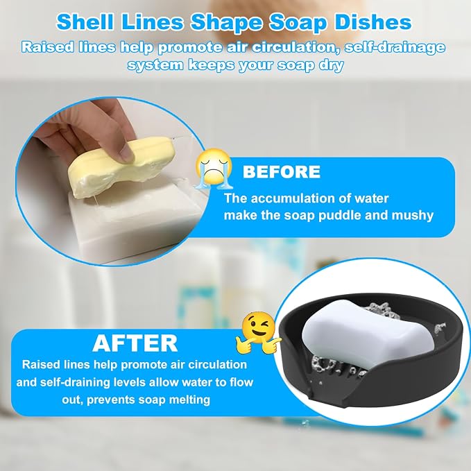 Self Draining Soap Dish, Silicone Suction Cup Soap Holder Tray Savers Container - Image 4