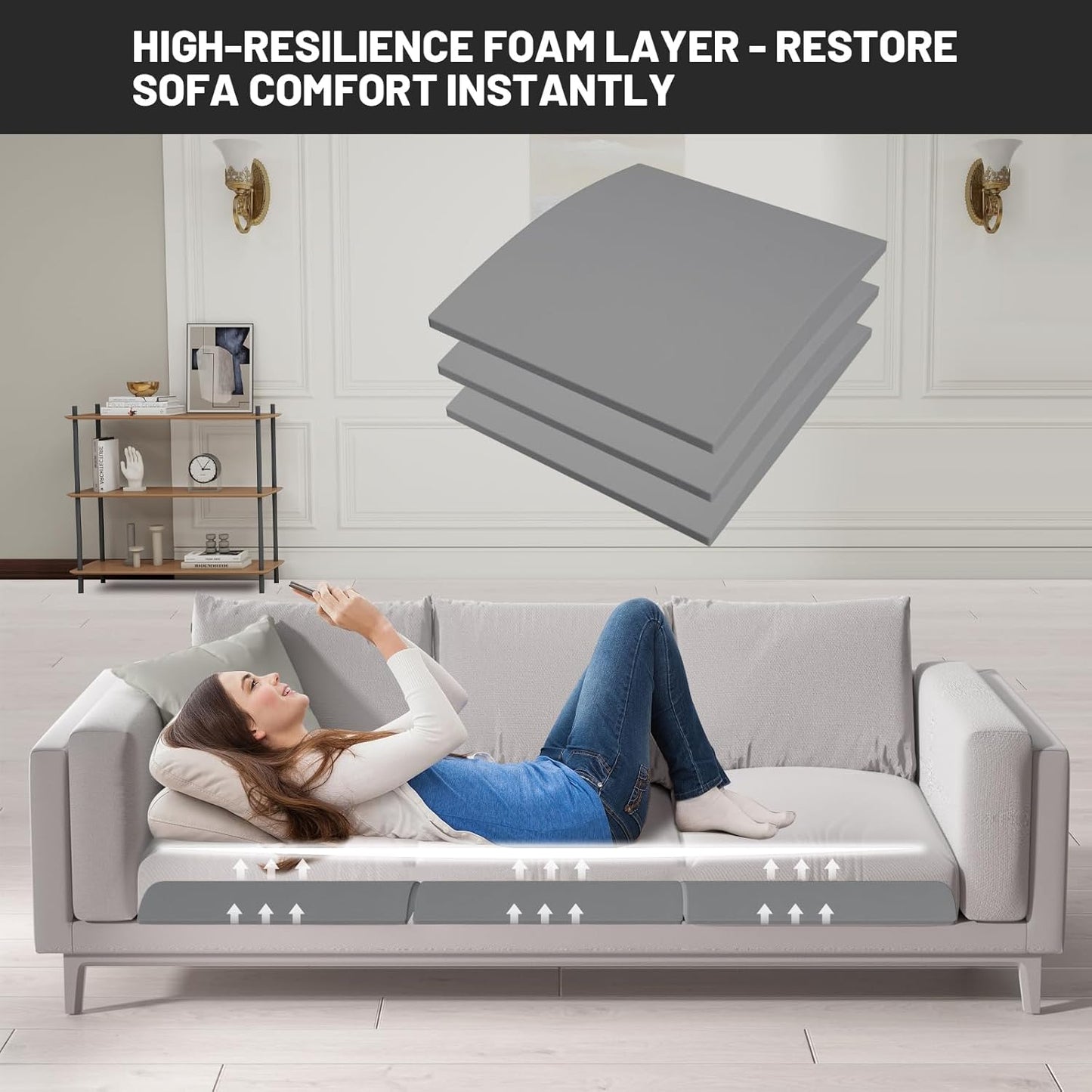 Couch Cushion Support for Sagging Seat, 20"x20"x2" 40D High Density Curved Foam Sofa Cushion Support, Under-Cushion Sag Repair,Grey Set of 3