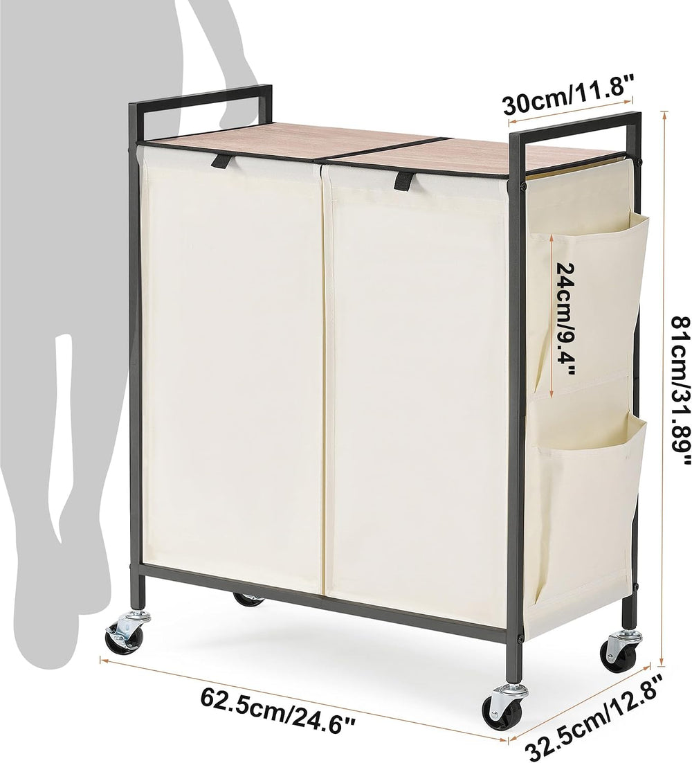 120L Laundry Hamper with Wheels, Lid and 2 Removable Liner Bags