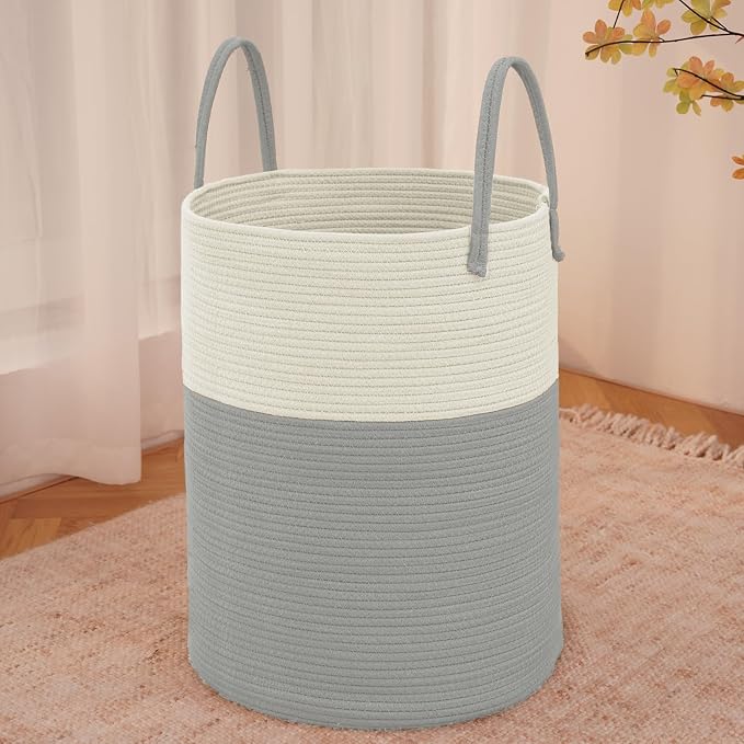Large Woven Laundry Basket Hamper, 60L Cotton Rope Storage Bin by JMvicyroam