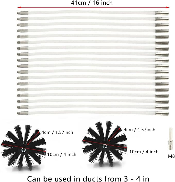 25 Feet Stove Pipe Clean Brush Extension Rods Flexible Fireplace Chimney Brush - Image 7