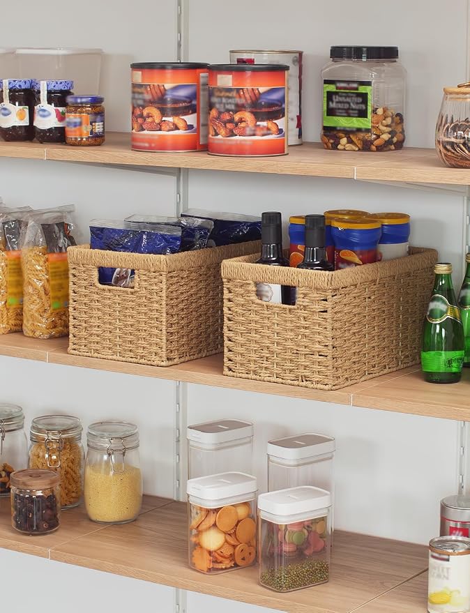 StorageWorks Round Paper Rope Storage Baskets, Rectangular Wicker Baskets - Image 6