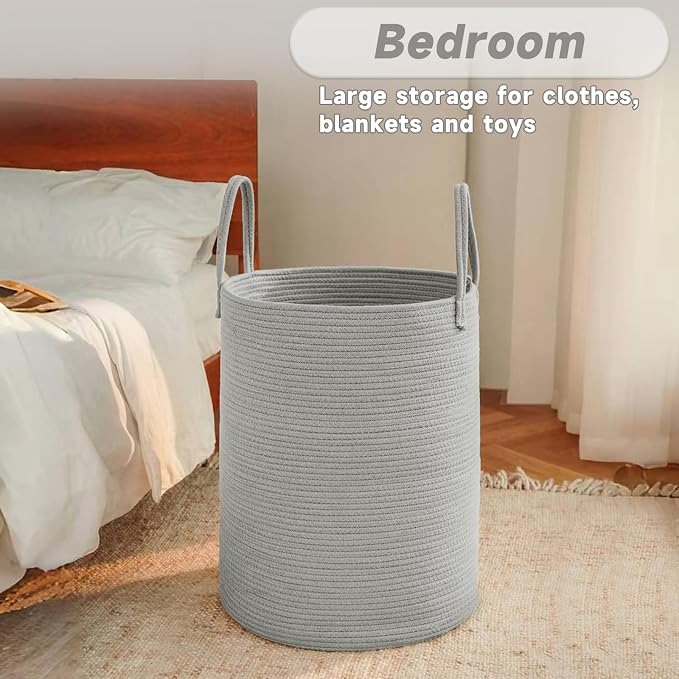 Large Woven Laundry Basket Hamper, 80L Cotton Rope Storage Bin - Image 4