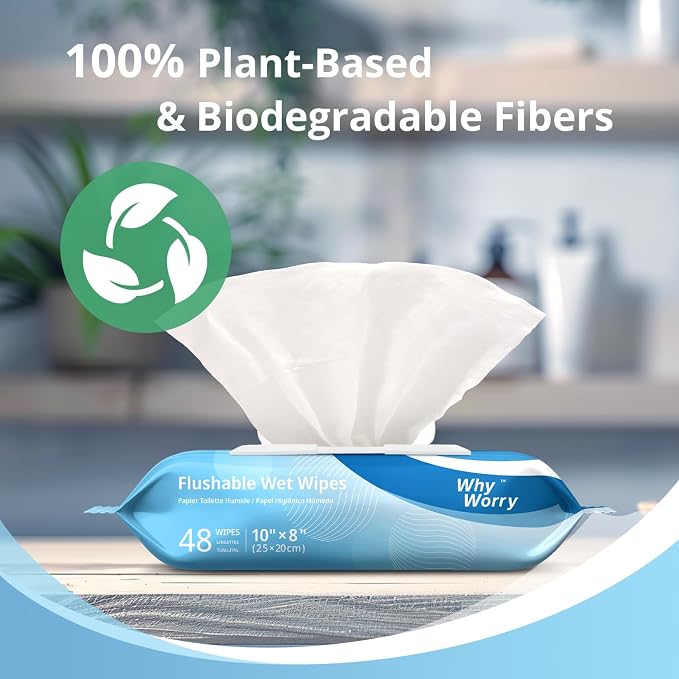 WhyWorry Flushable Wipes for Adults, Extra Large 8"x10" Butt Wipes for Personal - Image 5