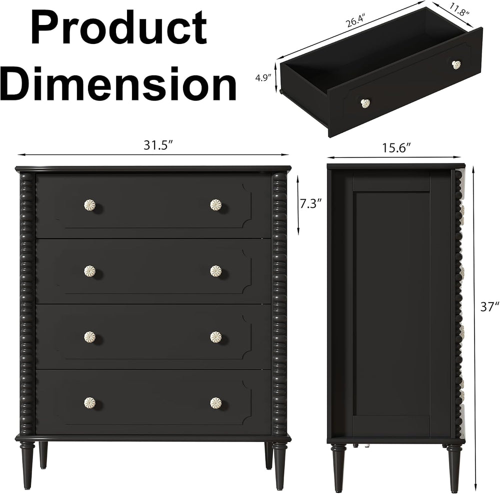 Dresser for Bedroom, 37" Tall Dresser with 4 Drawers, Black