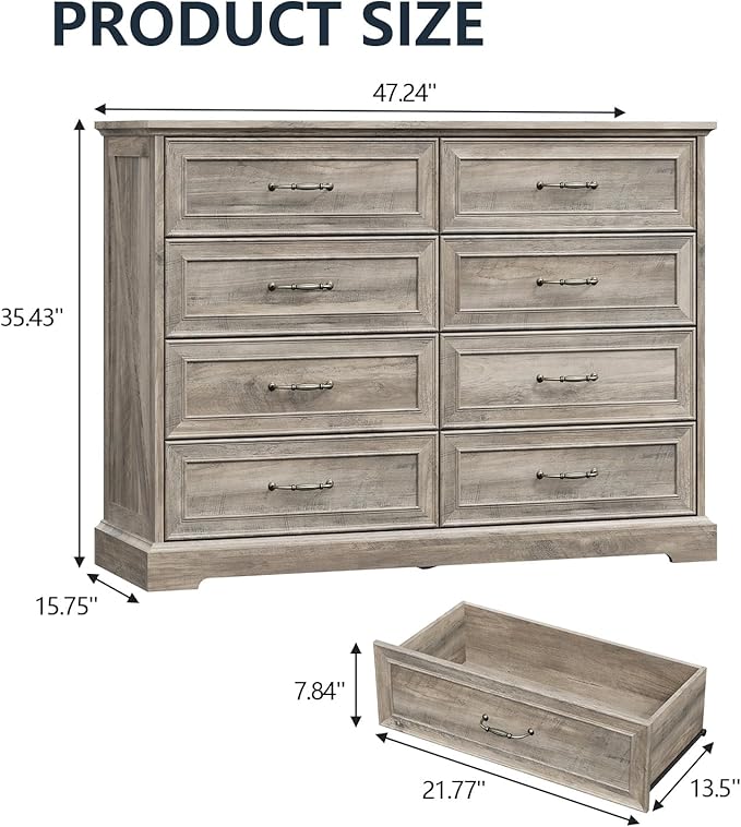 8 Drawer Dresser for Bedroom, Rustic Farmhouse Dresser - Image 2
