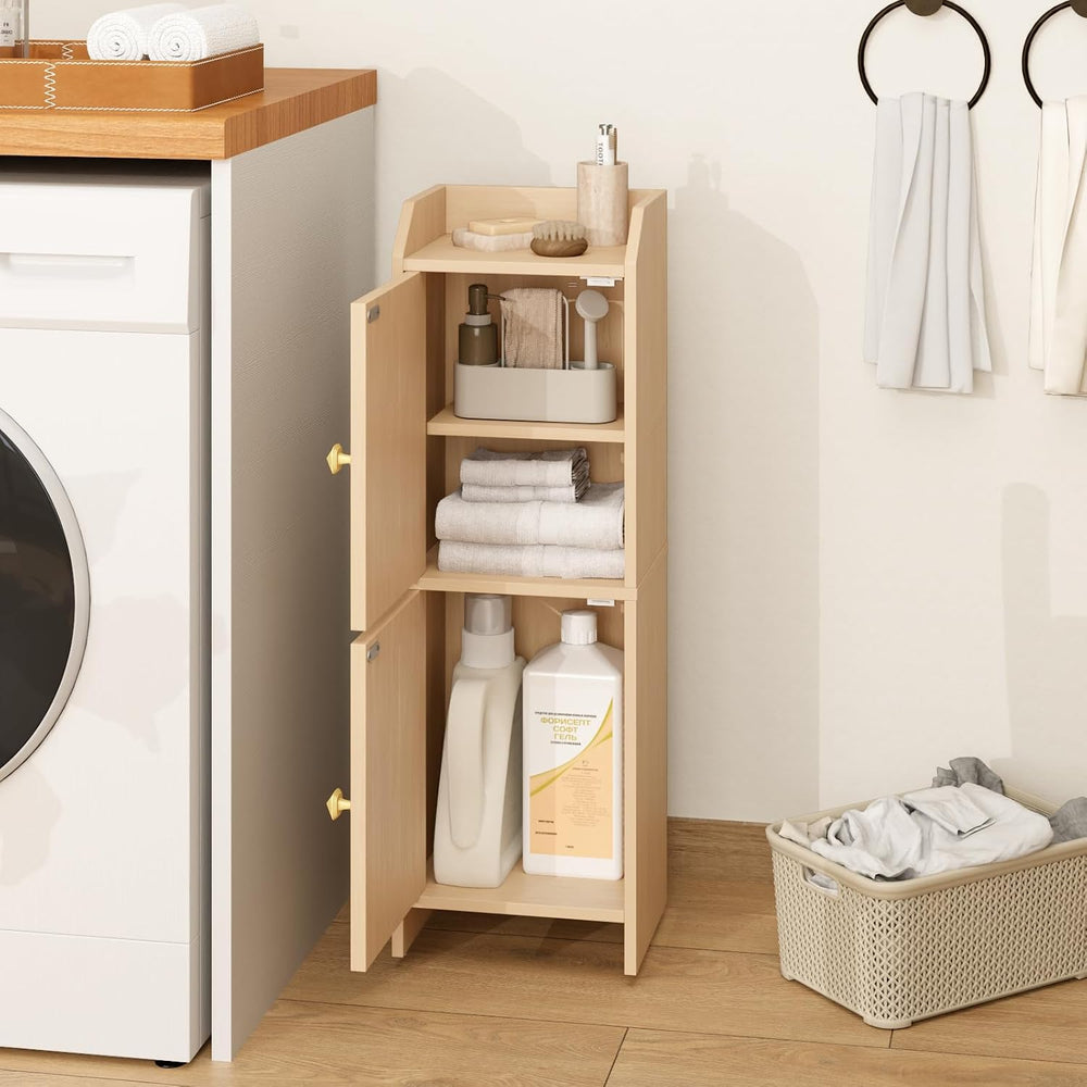 Rattan Narrow Bathroom Storage Cabinet, 7.9''D x 9.8''W x 29....