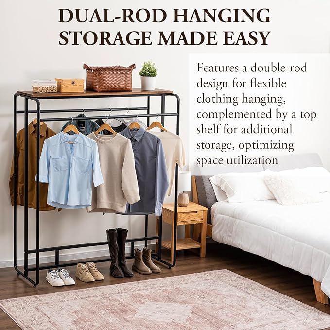 MyGift Dual Clothing Rack, Commercial Urban Black Metal Freestanding Large - Image 3