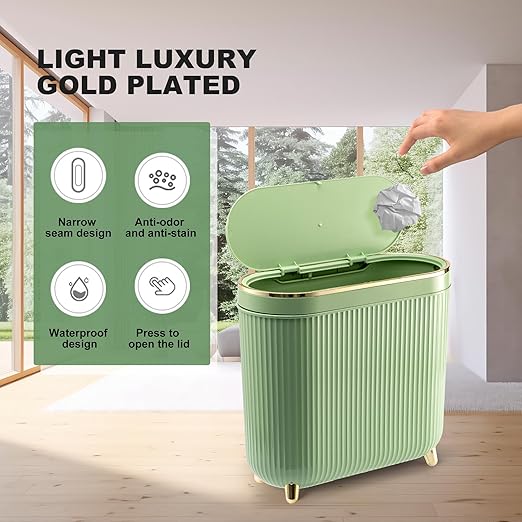 Bathroom Trash Can with Lid 3.2 Gallon Narrow Trash Can Small Plastic Trash Bin - Image 5