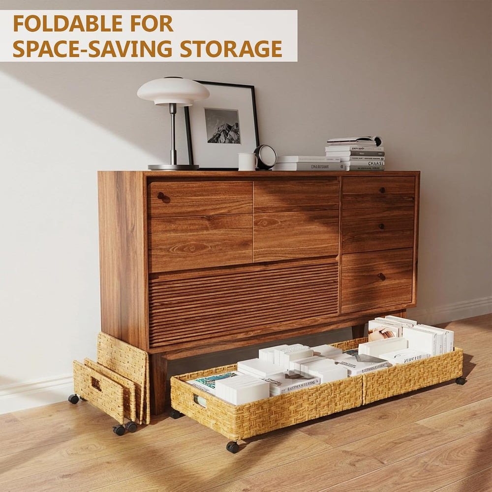 Under Bed Storage with Wheels, 31.5In/40L Large Rolling Underbed Storage Orga...