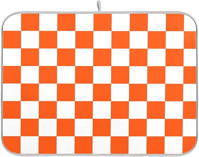 Burnt Orange Chessboard Dish Drying Mat by Wamika