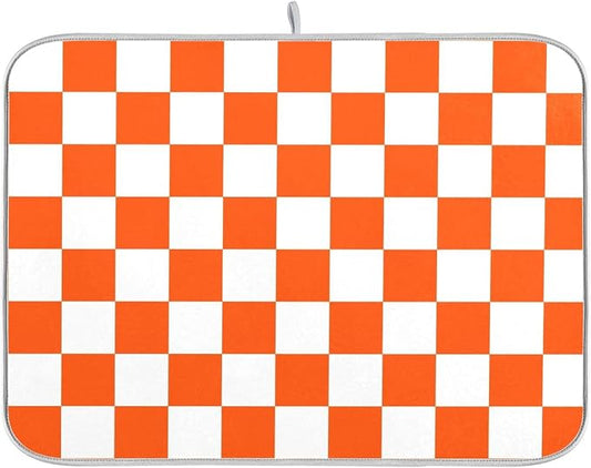 Burnt Orange Chessboard Dish Drying Mat by Wamika