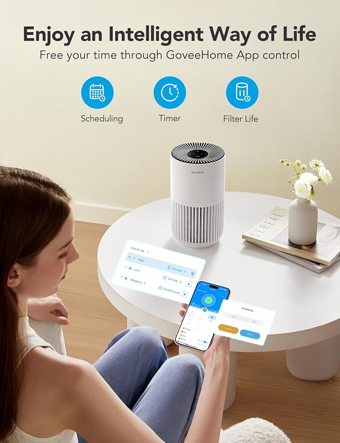 GoveeLife Mini Air Purifier for Bedroom, Smart Filter Air Purifier - Image 3