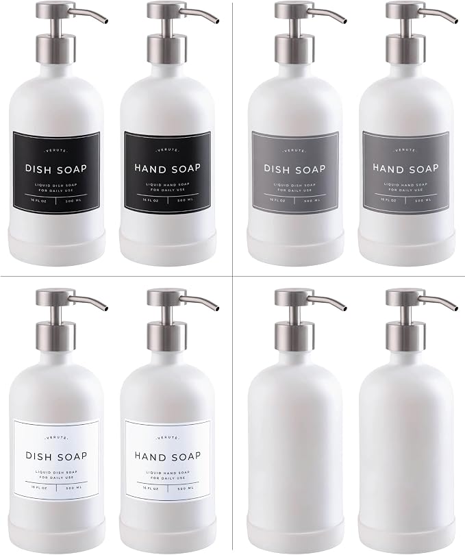 16oz Glass Soap Dispenser with Stainless Steel Pump, 21 Waterproof Labels - Image 5